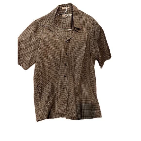 Foxfire Beige Checked Short Sleeve Button Down Shirt Mens L - Picture 1 of 3